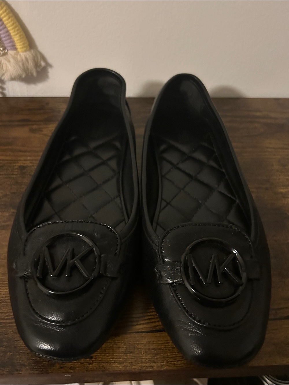 Michael Kors Black Quilted Logo Round-Toe Flats